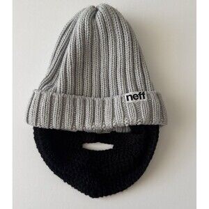Neff Beard Beanie Mens Removable Beard Ski Snowboard Winter Hat Gray Black Knit